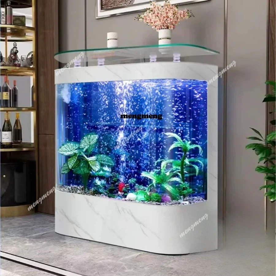 A4567 Simple double circular arc high definition glass floor-to-wall fish tank household living room without water change