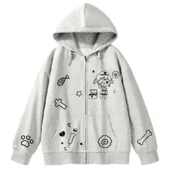 High Quality Cotton Jacket Oversized Hoodies Cat Nurse Japanese Anime Printed Sweatshirt Coat Loose Autumn E-girl Kawaii Clothes