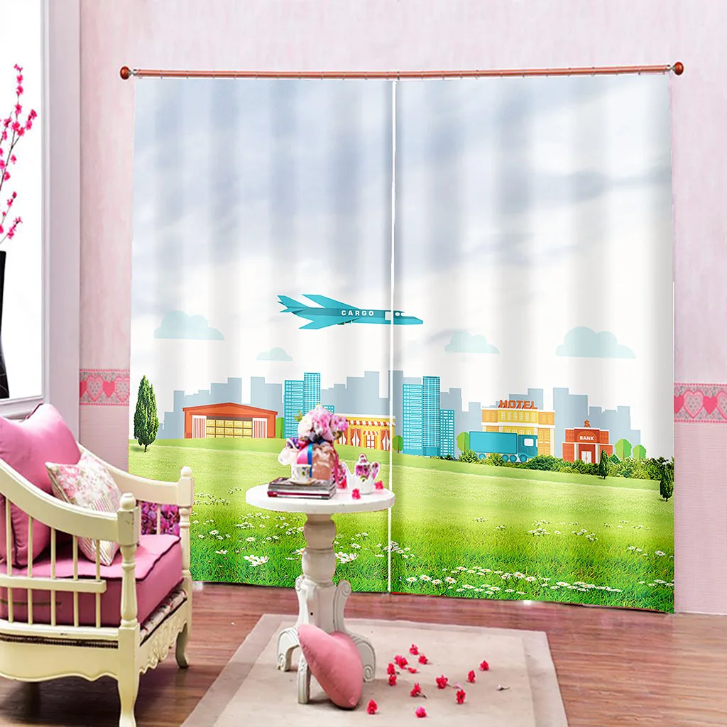 Customized 3d curtains simple and fresh modern green scenery curtains Thickened blackout curtains