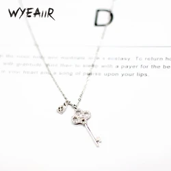 WYEAIIR 925 Sterling Silver Shiny Zircon Key Lovely Fine Jewelry Luxury Female Necklace