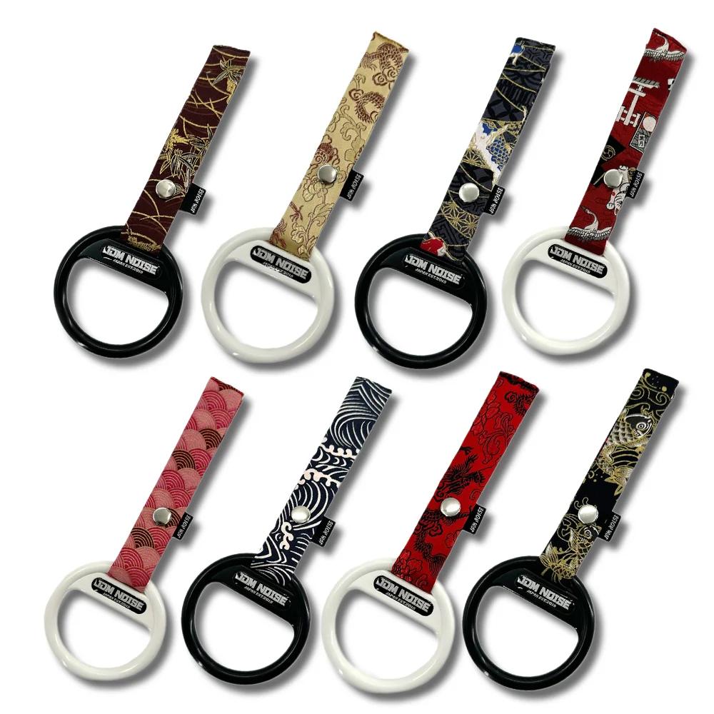 Universal Tsurikawa Silk Tow Hook Embroidered Circle with Waves Koi Pattern Car Interior Decor Towing Strap for Styling Ideas