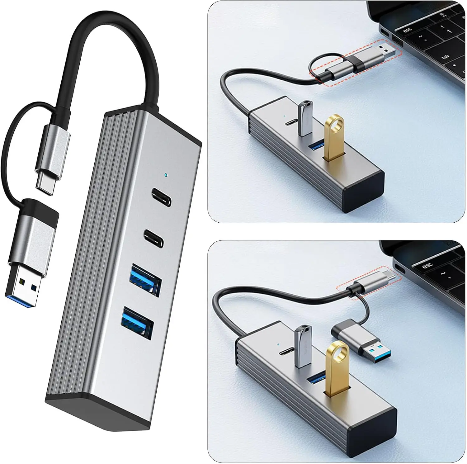 4 Port USB C USB 3.2 Adapter 10Gbps 3.2 high speed 4 in 2 Multi Port Splitter Docking Station Tablets Game Consoles Keyboards