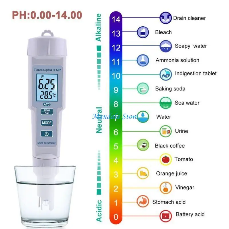 

U2JC Meter Digital Meter Temperature Test 4in1 Tester Pen Water Quality Tester