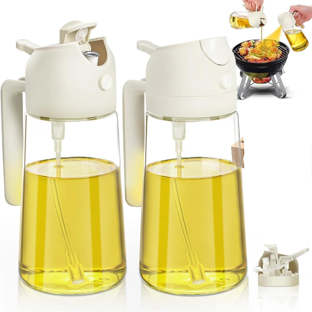 Pulverizador de aceite para cocinar 2 en 1,470 ml botella dispensadora de aceite Spray y vertido, botella pulverizadora de aceite de vidrio de calidad alimentaria Mister Spritzer