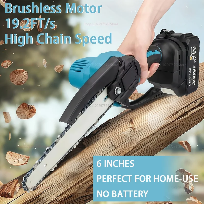 6Inch Electric Saw Brushless Motor Rechargeable Battery Cordless Chainsaw Woodworking Tool For Makita 18V Battery