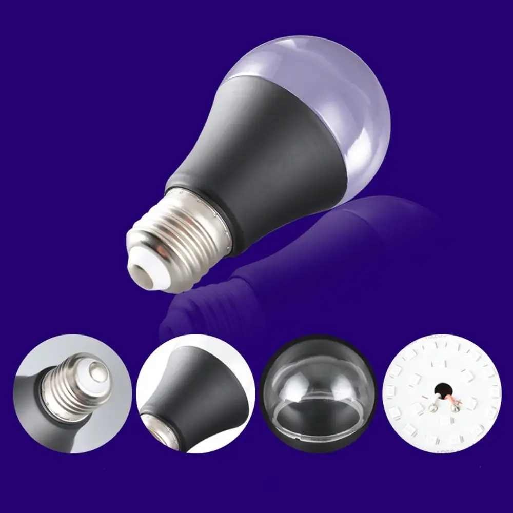 Decoração de casa 360 brilho uv roxo lâmpada alumínio e26/e27 espiral roxo preto lâmpada 10w 85-265v restaurante