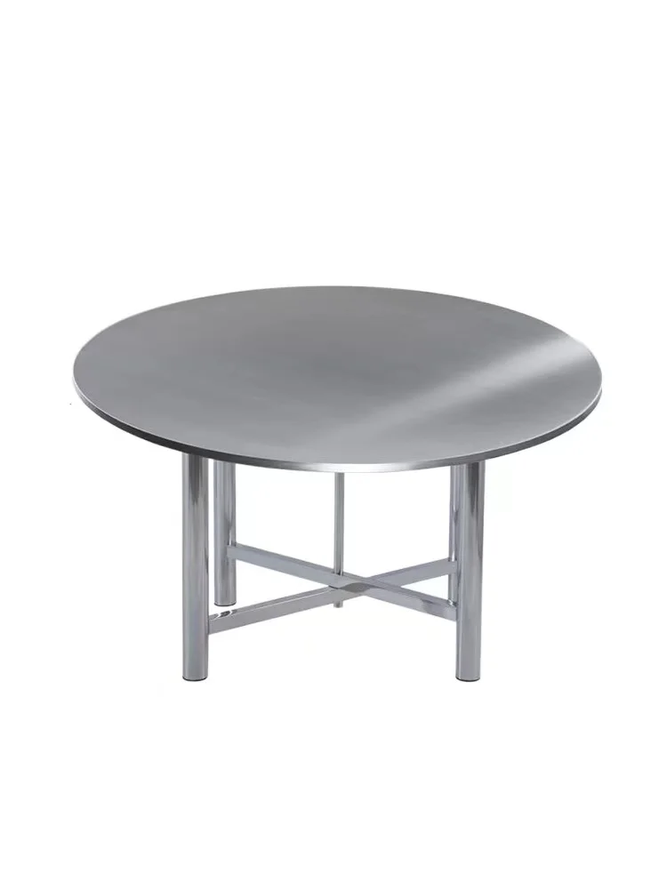 Wholesale Silver Canteen Banquet Wedding Table Space-saving Stainless Steel Round Foldable Folding Dining Table for Events Party