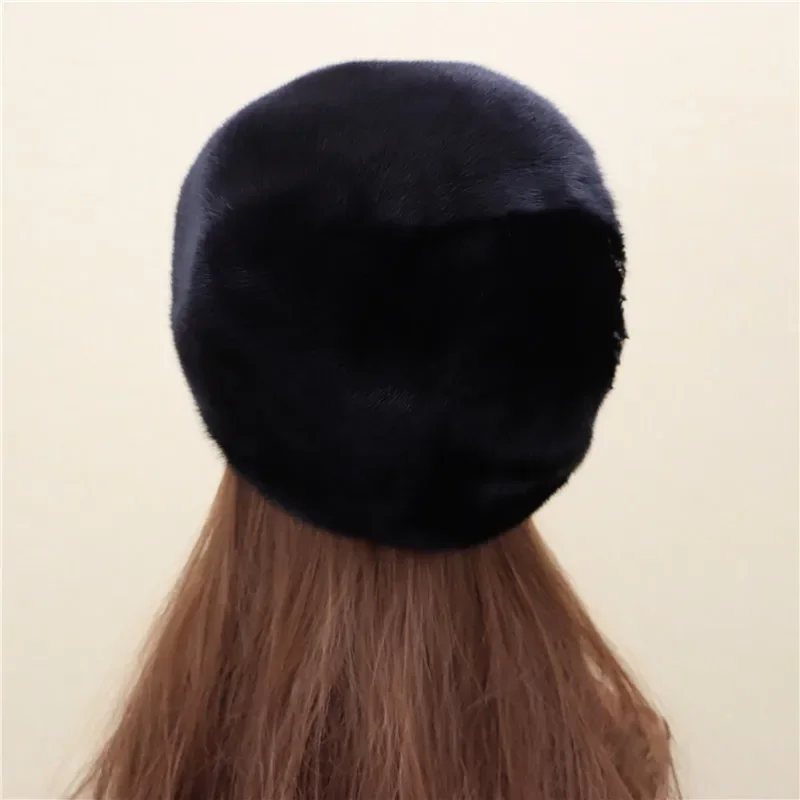 New product whole mink beret hat female whole mink imported leather flashing diamond fashion whole mink beret Korean winter