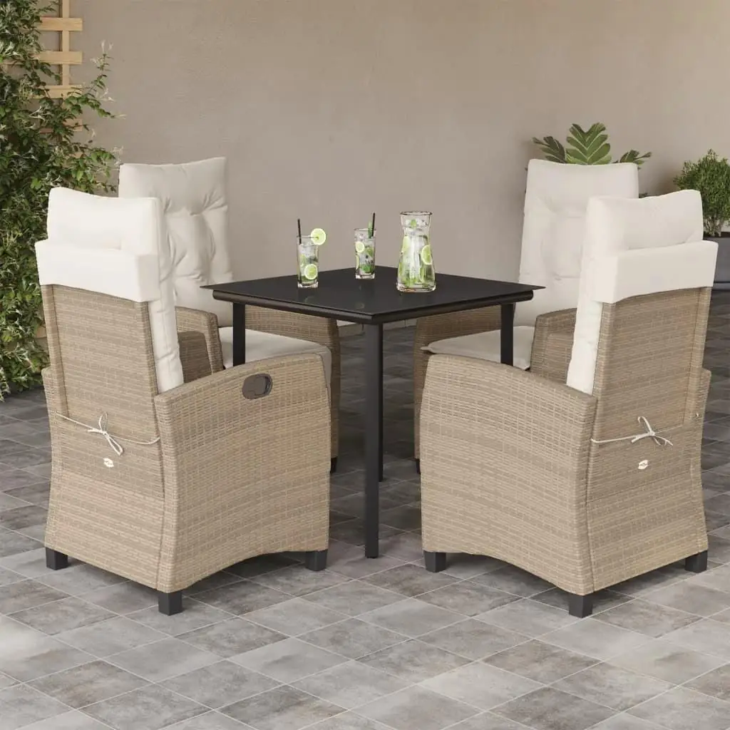 

Beige Garden Dining Set with Cushions and Black Table Outdoor Furniture for Patio Balcony