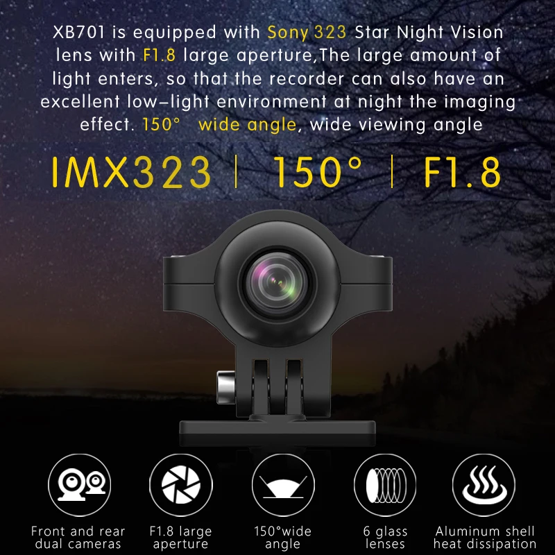 Motorcycle Video Recorder Waterproof Motorcycle Driving GPS Recorder Rear View Driving Monitoring WiFi Night Vision Dual 1080P