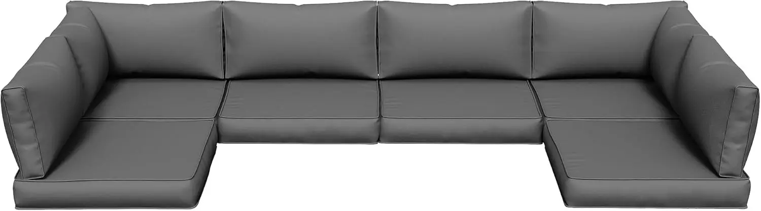 وسائد أريكة خارجية مكونة من 14 قطعة، مقاومة للماء وسريعة الجفاف، جزء سفلي غير قابل للانزلاق، مناسبة لجميع الأحوال الجوية، قماش صديق للبيئة، رمادي