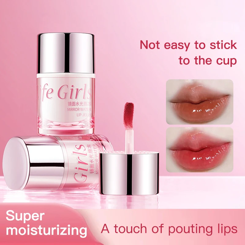 Life Girls 6 สี Mirror Water Lip Jelly Moisturizing สีติดทนนาน Lip Glaze แต่งหน้าลิปกลอส