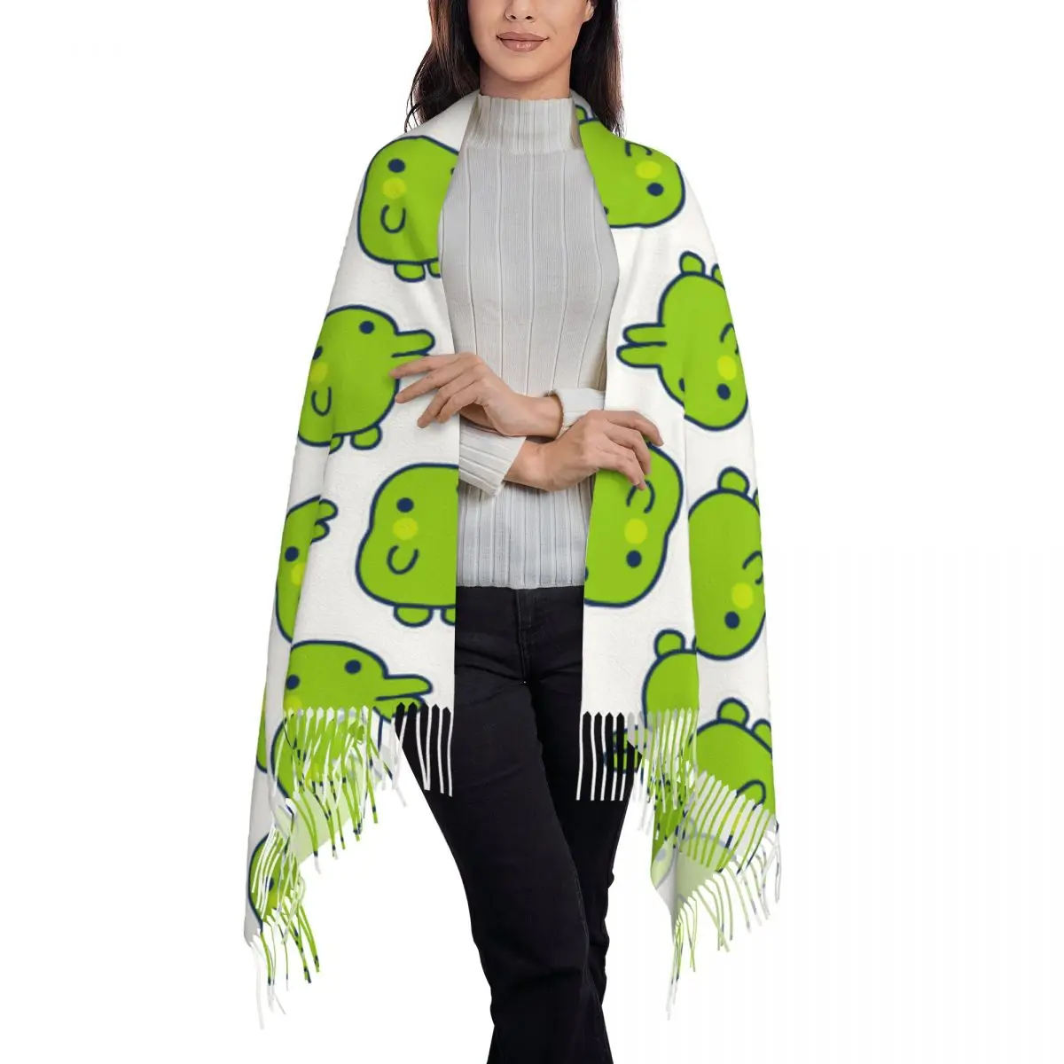 Kuchipatchi Tama Tamagotchi Halloween Scarf Tassel Scarves for Women Soft Warm Shawls and Wraps Large Fall Winter Shawl Wrap