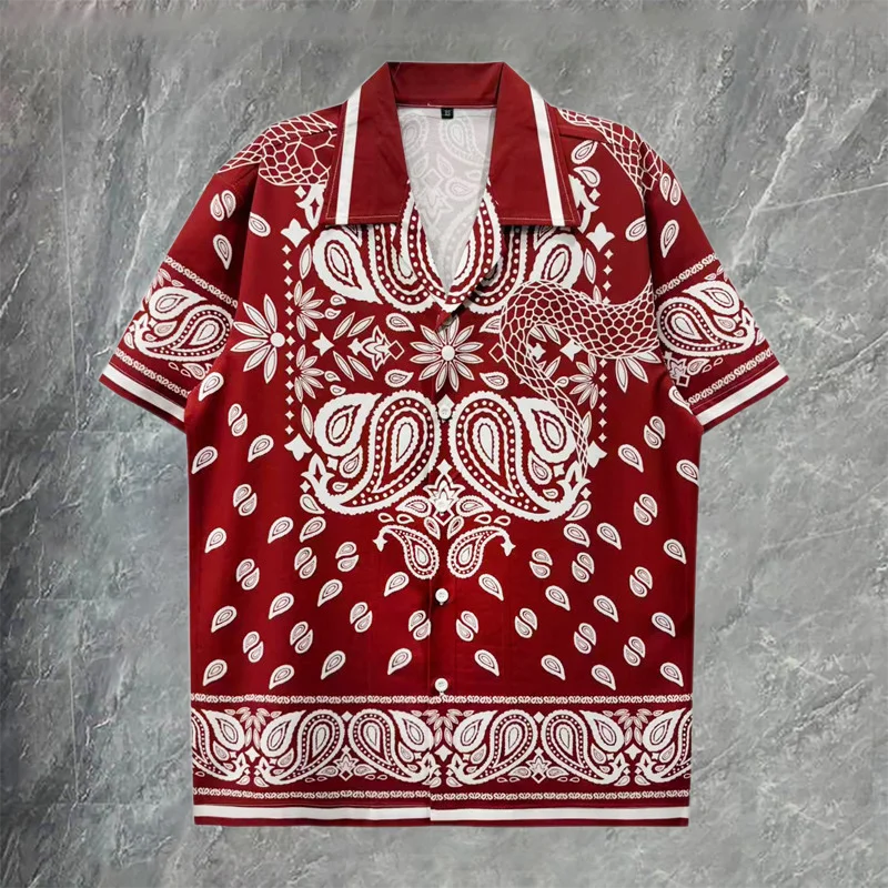 

Floral Shirt Casual Business Dress Shirts Red Men Slim Fit Non Ironing Thin Fashion Paisley Short Sleeve Shirt Men Clothing