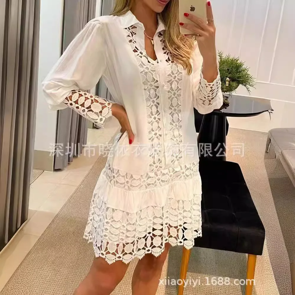 

Осенние платья Elegantes Feminino с лацканами, однотонные, с длинными рукавами, универсальные офисные платья для поездок на работу, Vestidos Mujer 2025 Elegante