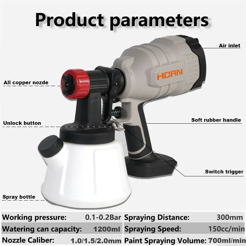 Electric Spray Gun Cordless Handheld Paint Sprayer 1200ml Auto Furniture Steel Coating Airbrush Fit Makita 18-21V Battery