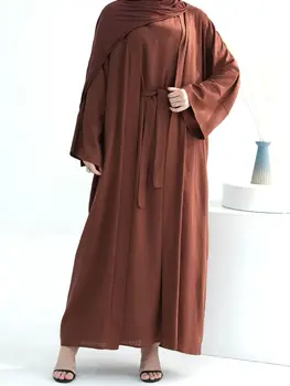 라마단 Eid Djellaba 린넨 슈트, 아바야 두바이 무슬림 세트, 원피스 두바이 무슬림 아바야스, 벨트 포함, WY2124