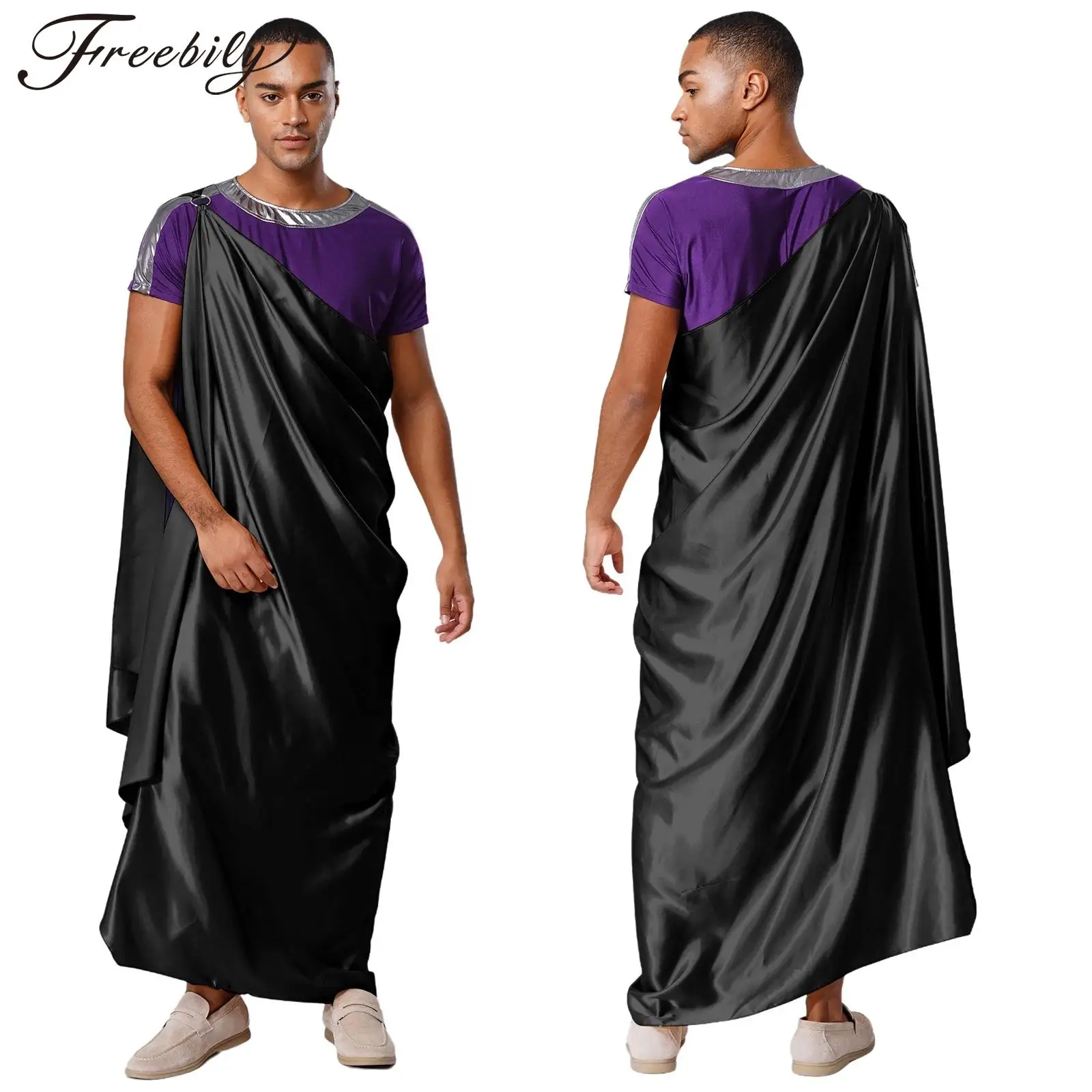Disfraz de Halloween para hombre, dios griego antiguo, Hades, bata de manga corta con capa de satén de un hombro para fiesta temática y Carnaval