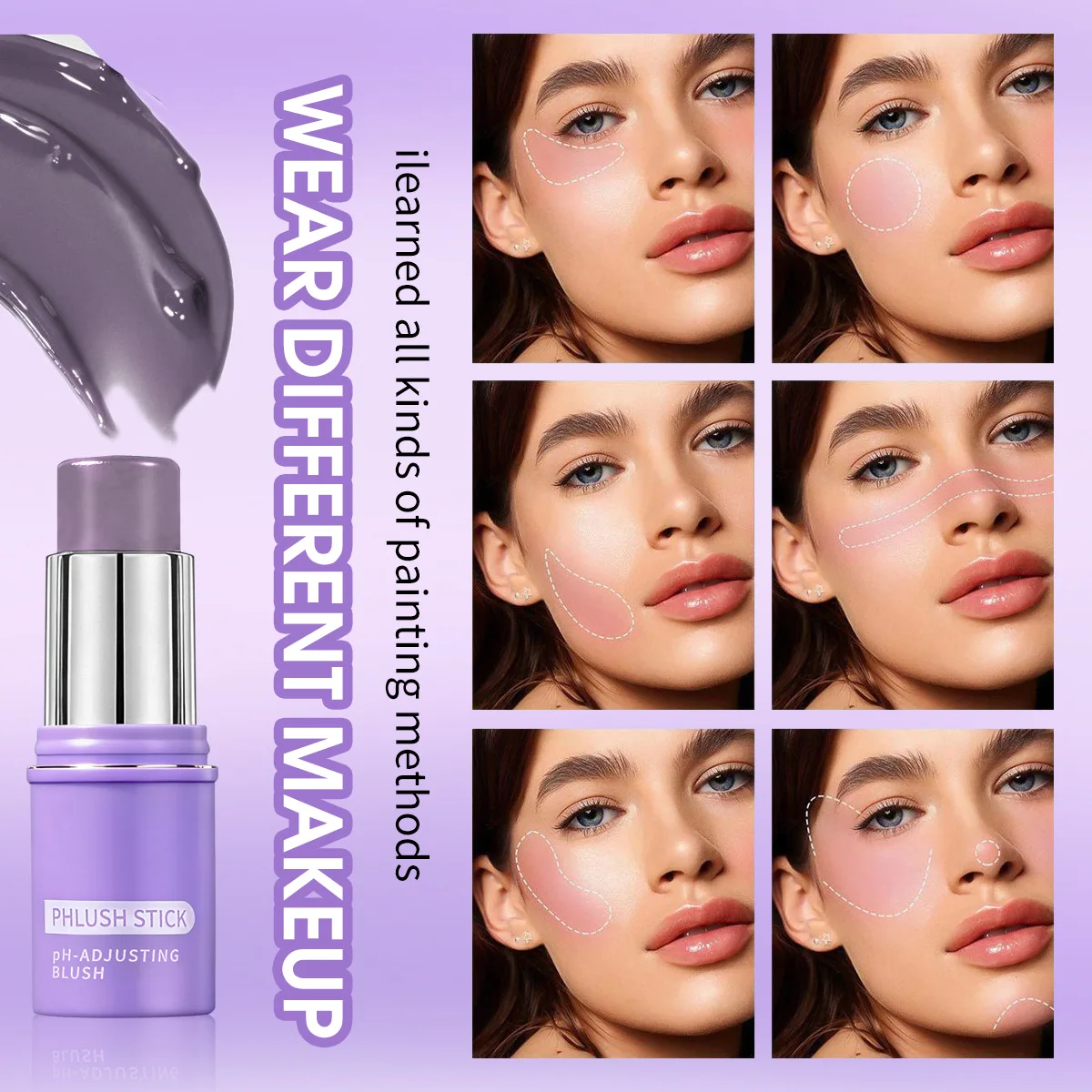 Blush e balsamo labbra che cambiano colore, applicatore doppio in stick, mantiene il trucco in posizione, offre un effetto blush naturale che cambia colore con la temperatura.