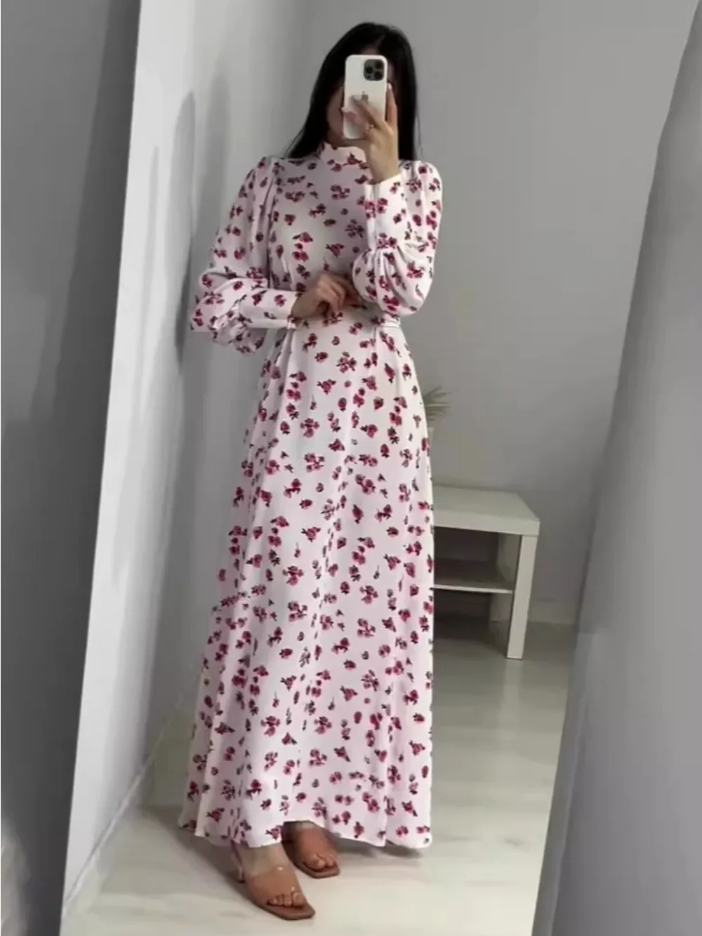 Ramadan Morocco Dress for Women Dubai Abayas Kaftan Eid Vestidos Flower Print Jalabiya Arabic Long Robe Muslim Party Dresses