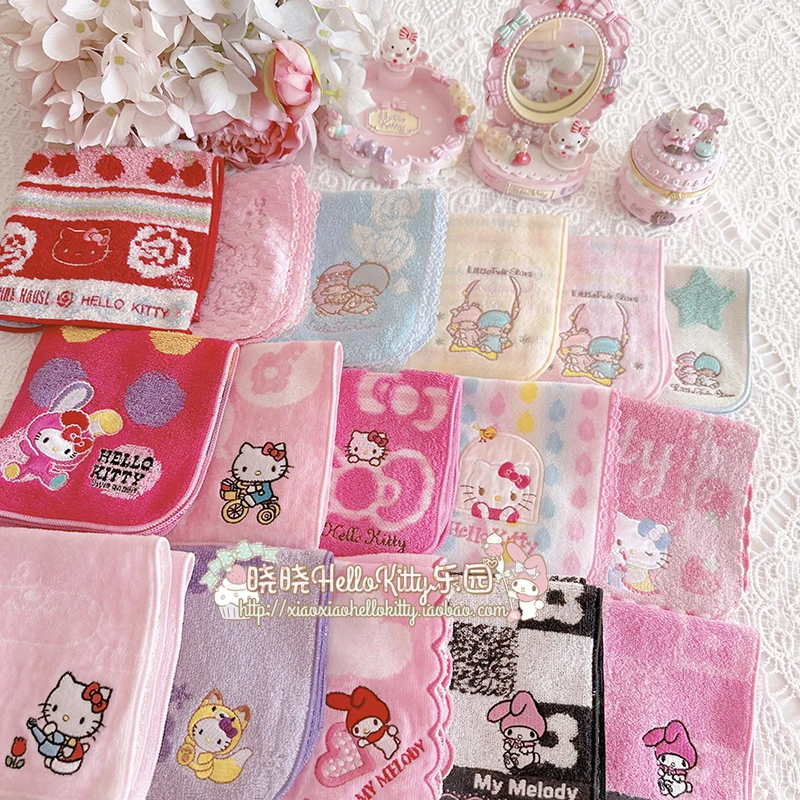 Japan Original Kitty Little Twin Stars Melody Embroidered Sanrio Plush Cartoon Square Towel Handkerchief Towel 25Cm Toy for Girl