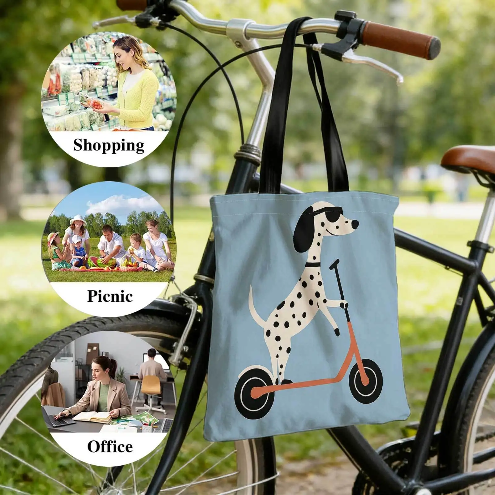 1 Stück modische Einkaufstasche aus Polyester mit Aufdruck „Valentine's Dog with Fashion Glasses“, wiederverwendbare Einkaufstaschen zum einfachen Einkaufen