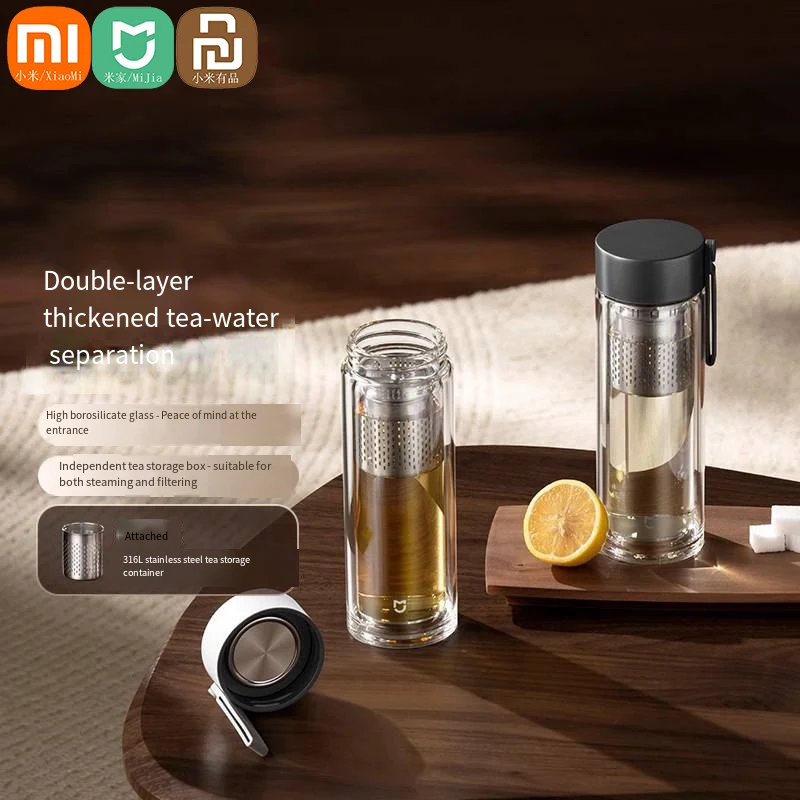 

Двухслойная стеклянная портативная кофейная чашка Xiaomi из нержавеющей стали 316L, независимое хранилище чая, взрывозащищенная чашка Mi Cup 400 мл