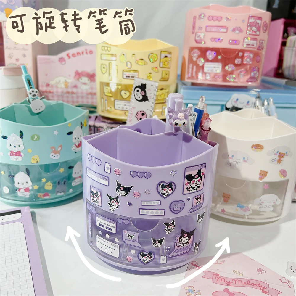 Sanrio Cinnamoroll Kuromi Thing Accessory Rotating Pen Holder Anime Character Kawaii Desktop Organizer Box Stationery Gift