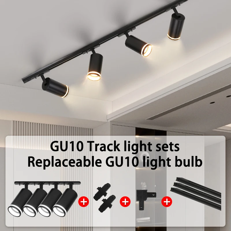 LED Track Light GU10 Ceiling Spot Light Fixture for Living Room Shop Kitchen Spotlight Track Lighting Rail Ceiling Lamp Sets