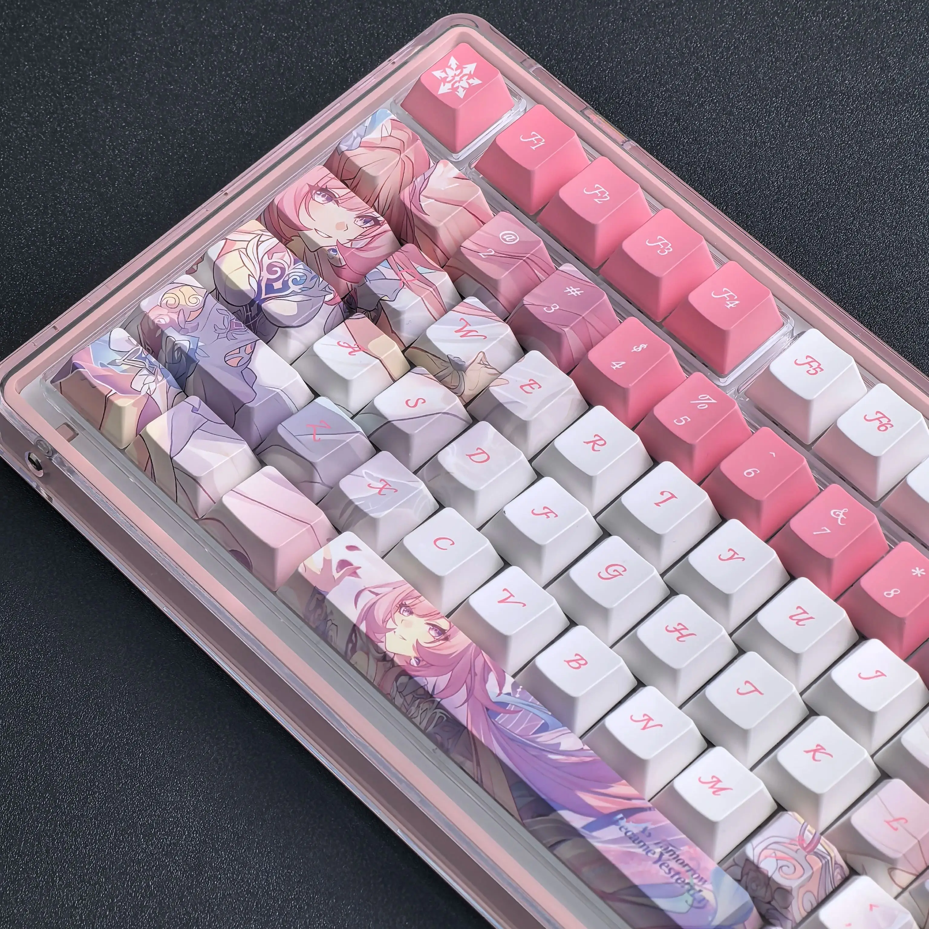 MAIMOOO Honkai Cyrene Keycaps Pink Cherry Pbt Anime/Manga Style Aulaf75/F99 Customization Keyboard Keycaps 124 Keys