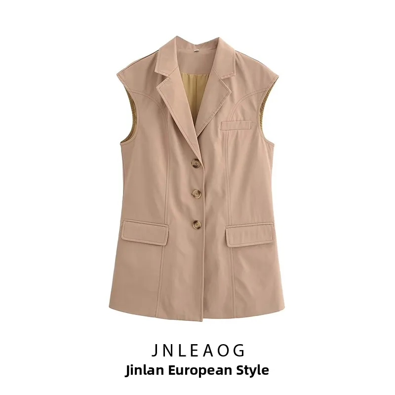 JNLEAOG 가을 신상 패셔너블 캐주얼 스타일 여성 조끼 턴다운 칼라 올매치 폴리에스터 섬유 출퇴근용 재킷