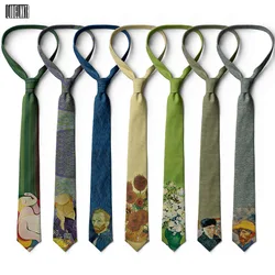 Retro Art Oil Painting 8cm Wide Polyester Tie Famous Van Gogh Self Portrait Sunflower Neckties For Men Women Party Accessories