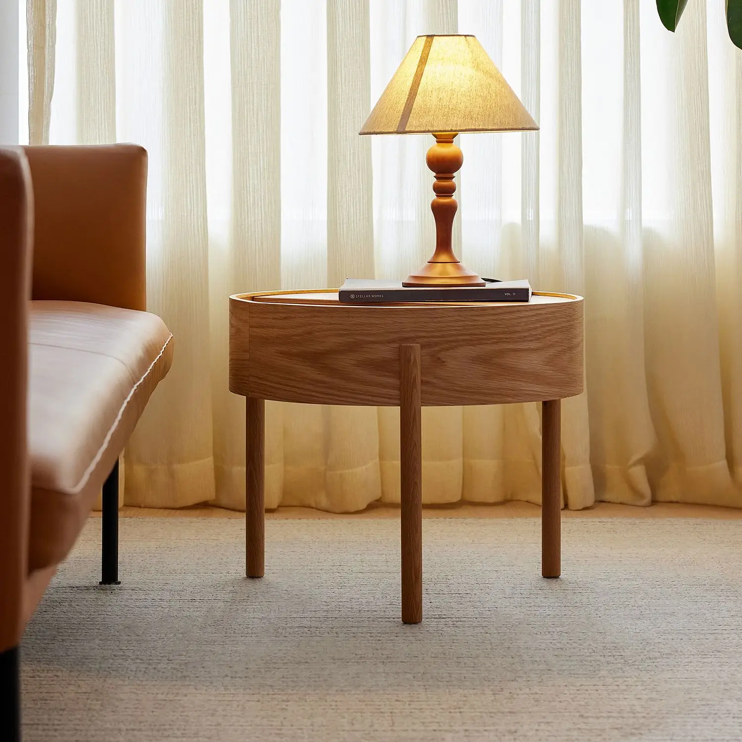 طاولة جانبية للتخزين متعددة الوظائف من الخشب الصلب، طاولة قهوة حمراء شبكية، طاولة غرفة المعيشة