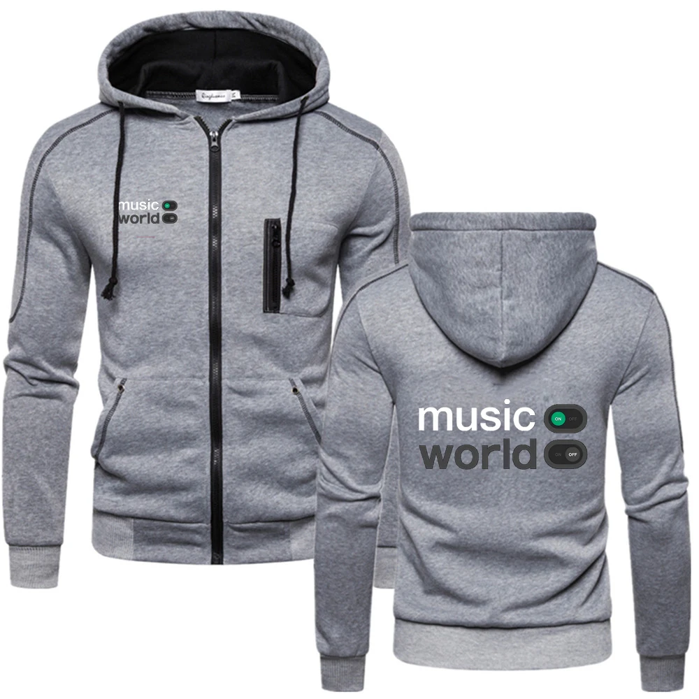 Music World Zipper Hoodies Spring Autumn Men's New Long Sleeve Hooded Sweatshirt Fashion Casual Outfit Sportwear Loose Fit Coat view 2