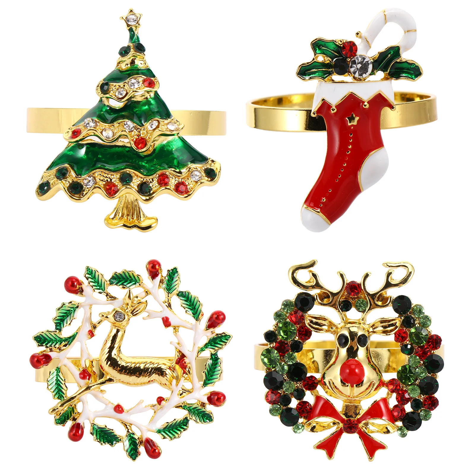 

4Pcs Chic Stunning Napkin Clasps Comfortable Touch Easy Clean Christmas Decoration Napkin Ring Christmas Supplies