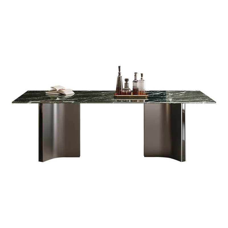 

Natural marble large flower green dining table rectangular minimalist luxury stone dining table Italian high-end dining table