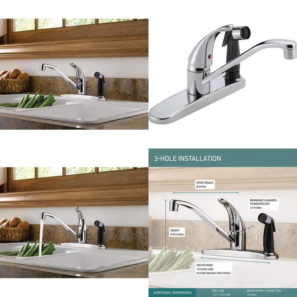 

Chrome Finish Single-Handle Faucet with Side Spray, Model P114LF