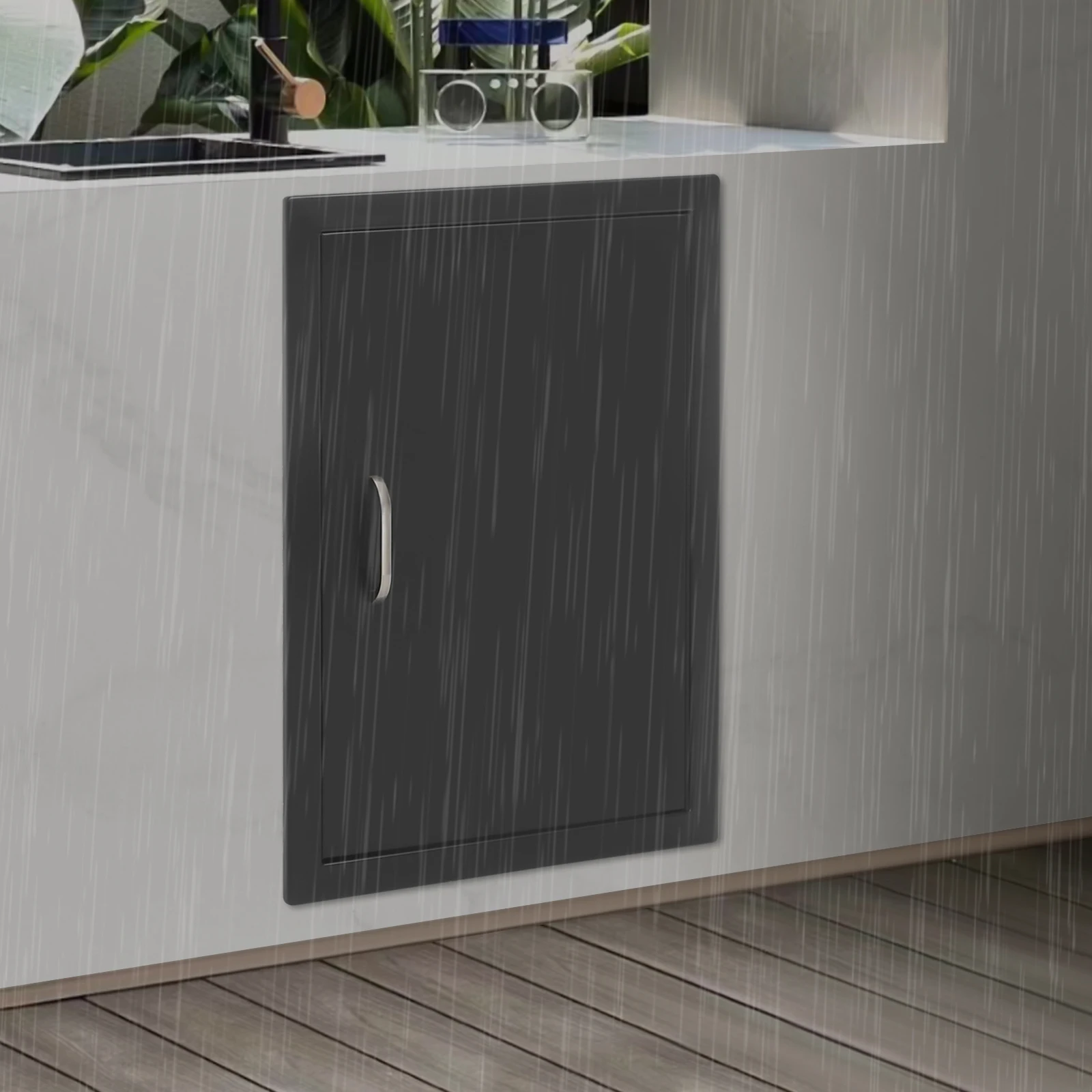 باب وصول للشواء من الفولاذ الأسود مقاس 43 × 58.5 سم، باب خزانة المطبخ الخارجي، لوحة باب الشواية البديلة، سهلة التركيب #3