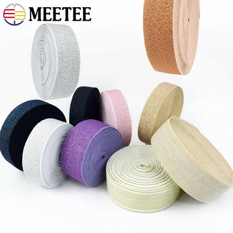 2/5Meters Meetee 25-50mm Nylon Elastic Band Sequin Spandex Gold Silver Silk Decor Belt Ribbon Waistband Skirt Webbing Accessory