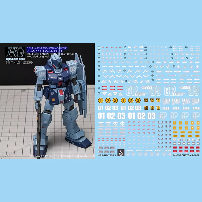 Model Decal for 1/144 HGUC RGM-79SP GM Sniper II Model Kits Ghost Custom Decal Fluorescent HD Water Stickers for Model Hobby DIY