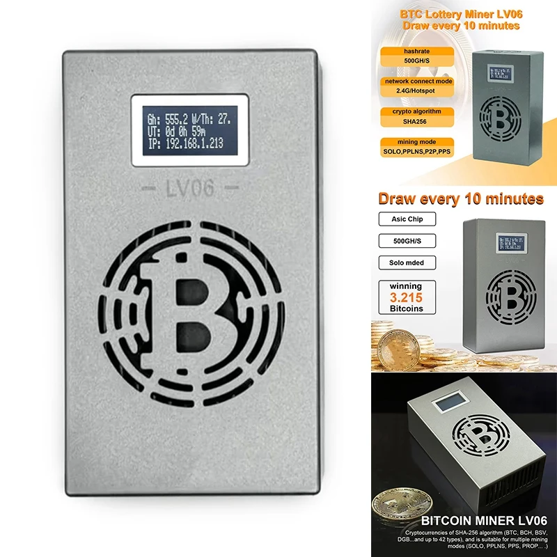 Bitcoin Lucky Miner LV06 Silent Miner Machine BTC Miner 500GH/S Hashrate Crypto Mining Machine Lottery Miner UK Plug