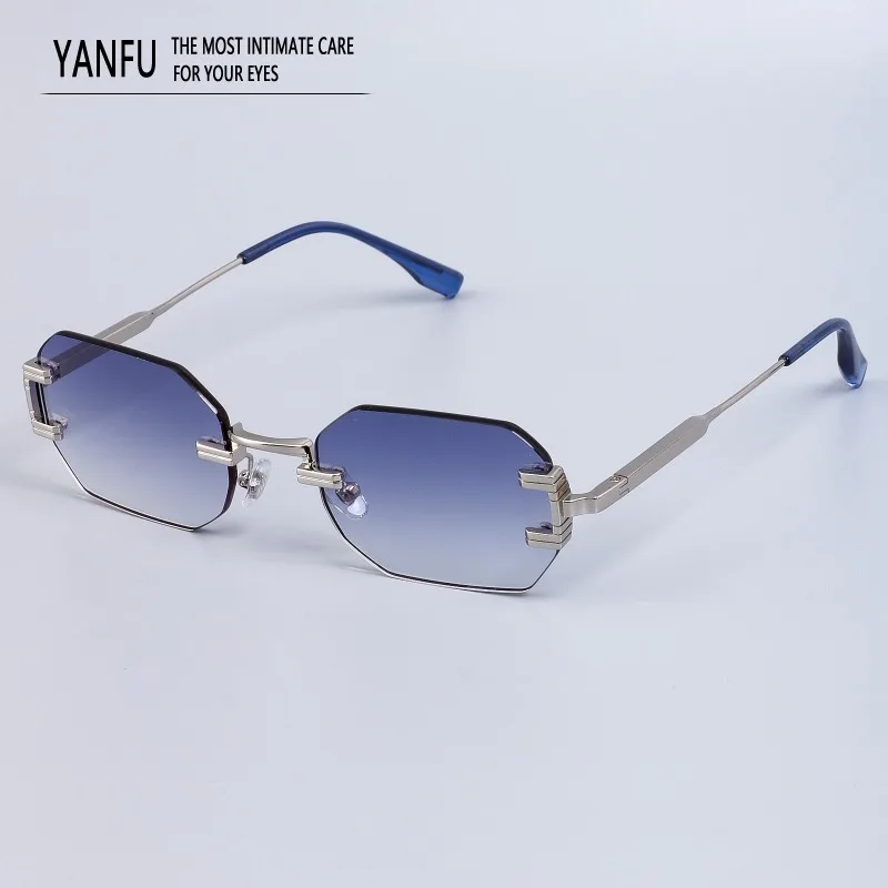 

New Rimless Blue Gradient Square Sunglasses Woman Glasses Man Women Outdoor UV400 Frameless Eyeglasses Men Fashion Driving 145mm