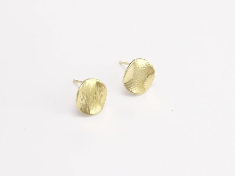 10pcs Round Earring Studs, Textured Round Earring Post, 10mm, 15mm, Earrings Making, Jewelry Supplies, Real Gold Plated -GS185