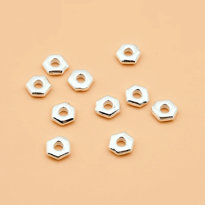 5PCS 925 sterling silver beads hex gasket handmade diy bracelet material accessories