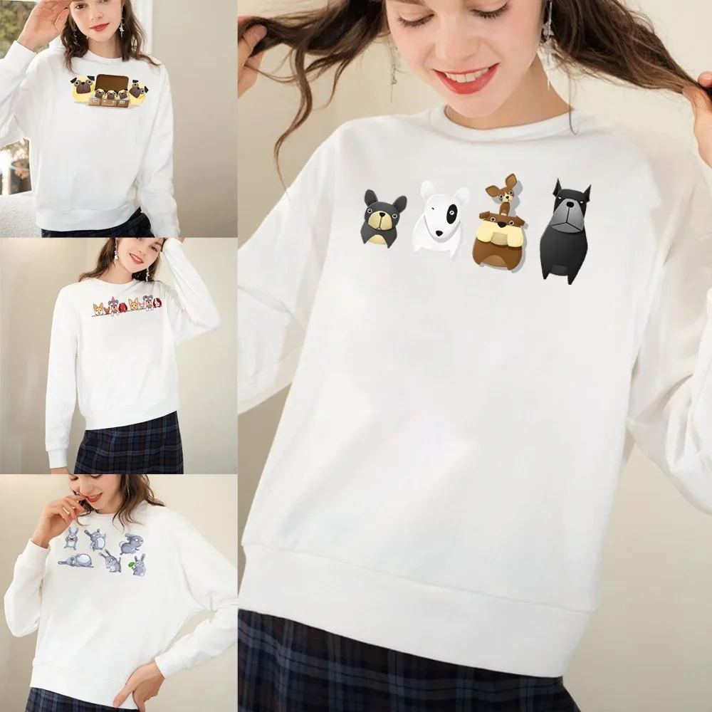 2023 Fashion Korean Sweet Women Sweatshirts O-Neck Pullovers Cartoon Print Autumn Winter Streetwear Hoodies Clothing Long Sleeve