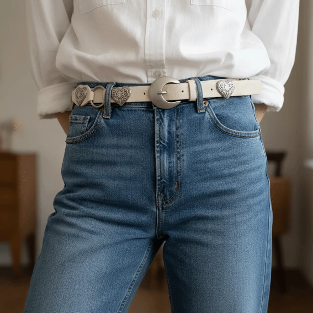

Vintage Metal Heart Rivet Belts Hollow Out Round Western Style Cowboy Belts Vintage Wide Ethnic Style Waistband Jeans Decorative
