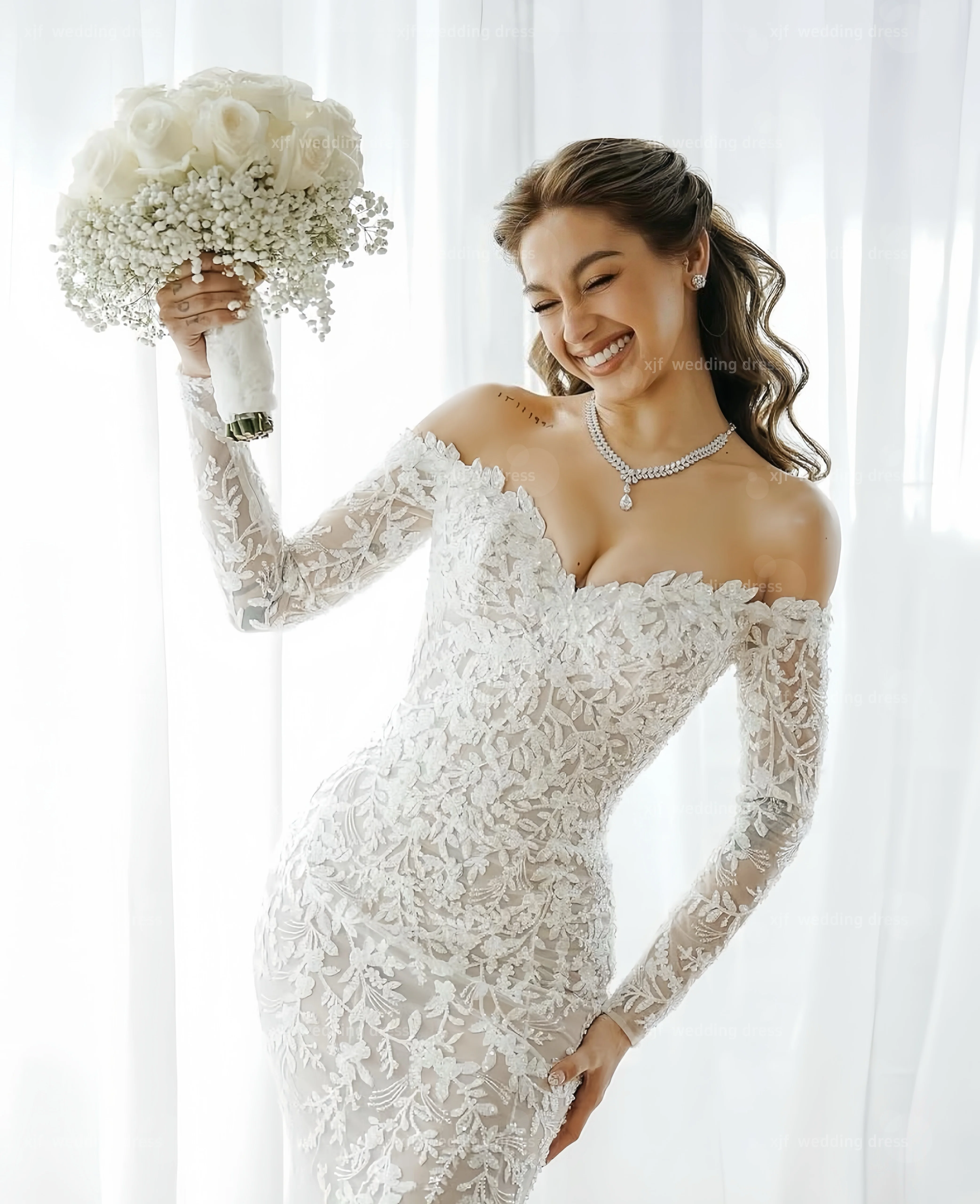 Customzied Sweet Collar Long Sleeve Mermaid Lace Elegant wedding dress vestidos de novia amanda novias amanda novias official image 3
