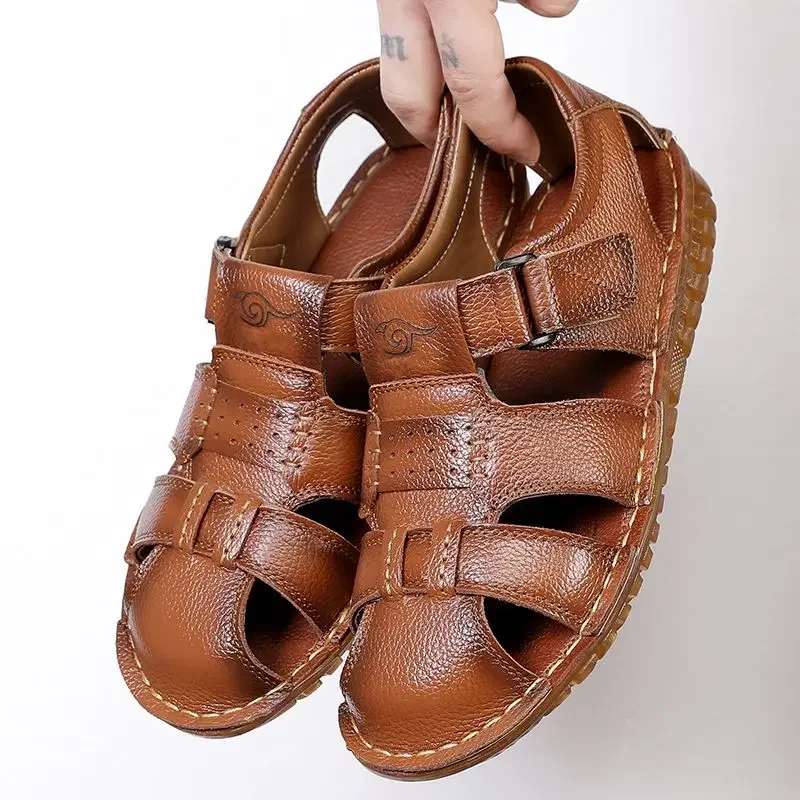 

Мужские сандалии на плоской подошве из натуральной кожи, дышащие, купить стильную босиком, оптовая продажа, дешевая жидкость, роскошная дизайнерская повседневная мужская обувь H