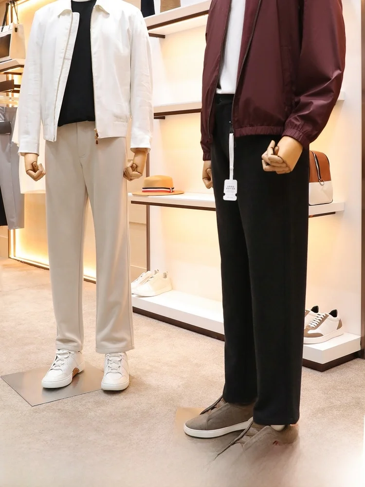 

Elite Men's Autumn Winter Woolen Casual Trousers Straight Leg Busin Sle Polyester Viscose Triacetate Fiber Blend Warmth
