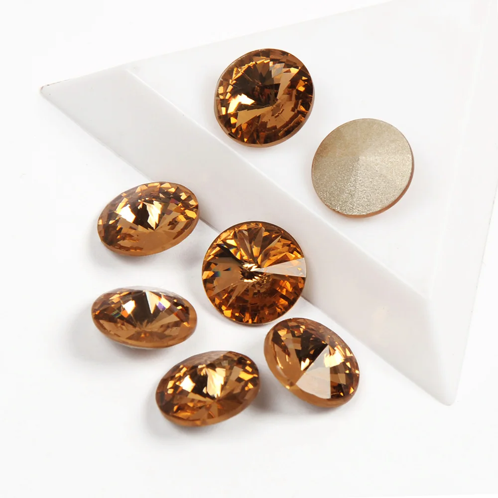 

Light Colorado Topaz Nail Supplies Rhinestones Rivoli DIY Jewelry Round Stones Nails Decorations Crystals For Garment